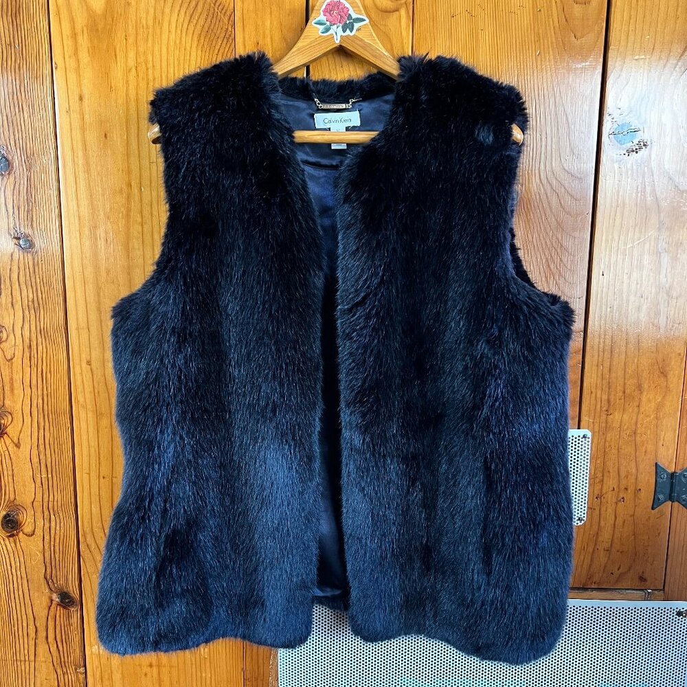 Calvin Klein Royal Blue Faux Fur Vest